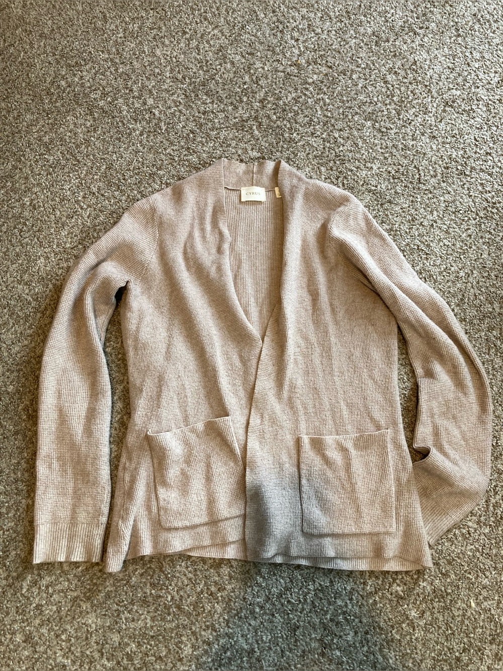 Cyrus Beige Open-Front Pocket Cardigan